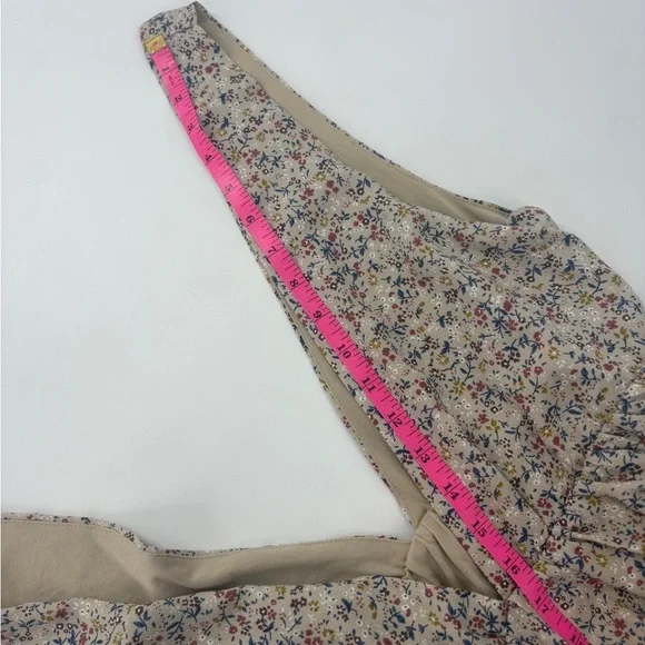 Polagram Taupe Floral Dress with Plunging V Neck. Pockets! - Picture 7 of 8